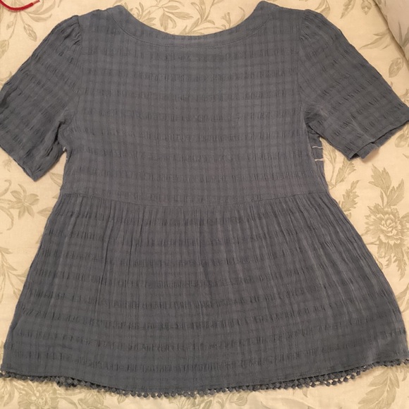 Dusty Blue Shirt with Embroidered and Crocheted Details - Picture 6 of 6